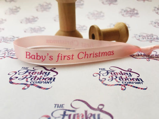 10mm Satin Ribbon “Baby’s First Christmas” – Pack of 10 image 1